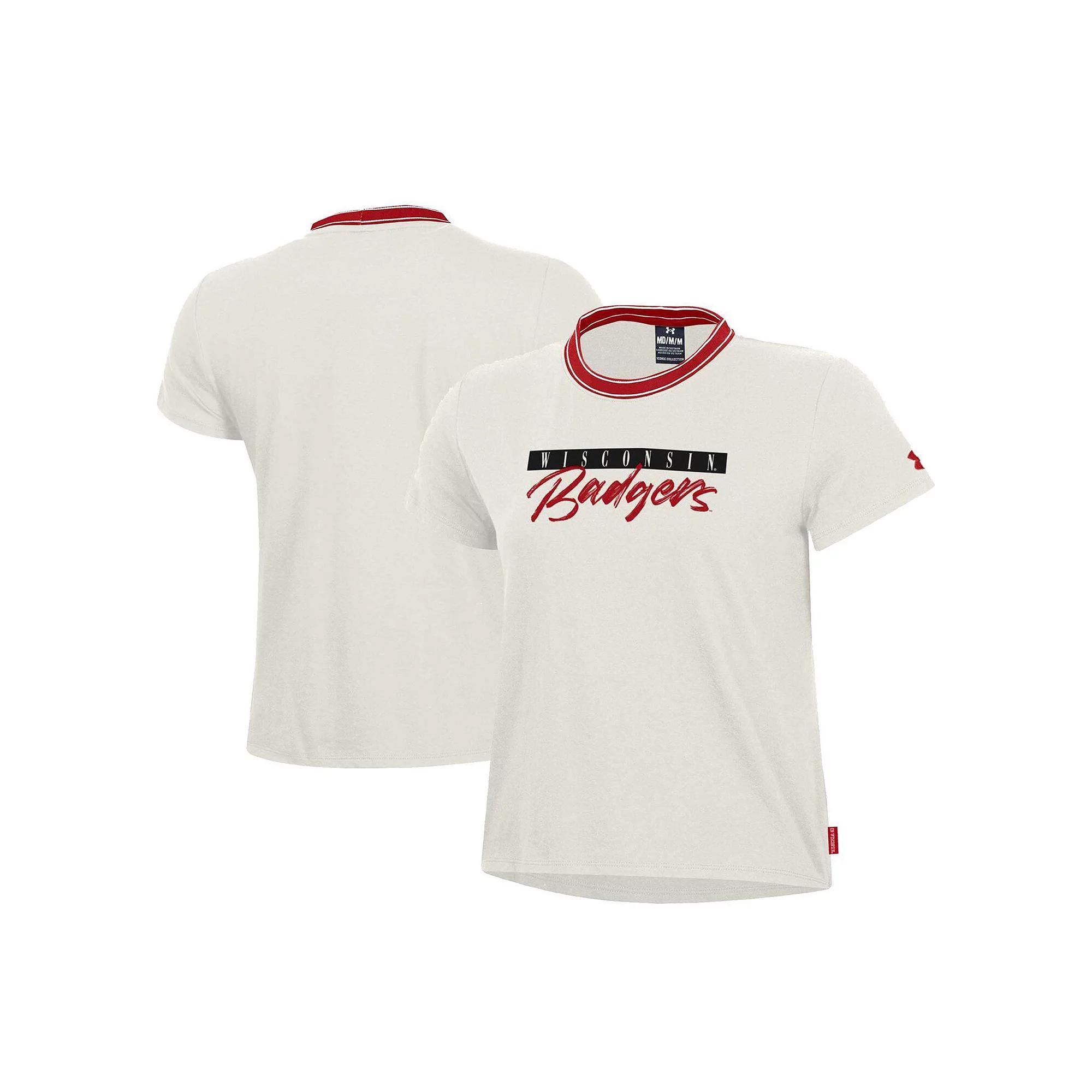 Women's Under Armour White Wisconsin Badgers Iconic T-Shirt, Size: Medium, Beige Product Image