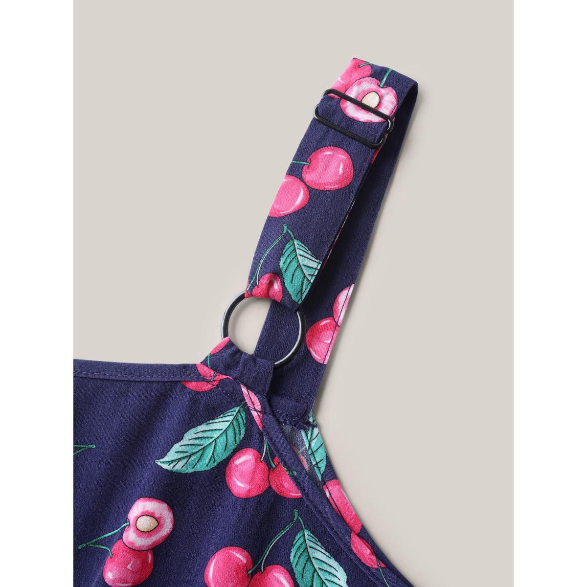Plus Size Cherry Print Stretchy Waist Pockets Midi Dress Navy Women Elegant Non Non Sleeveless Curvy BloomChic 22-24/3X Product Image