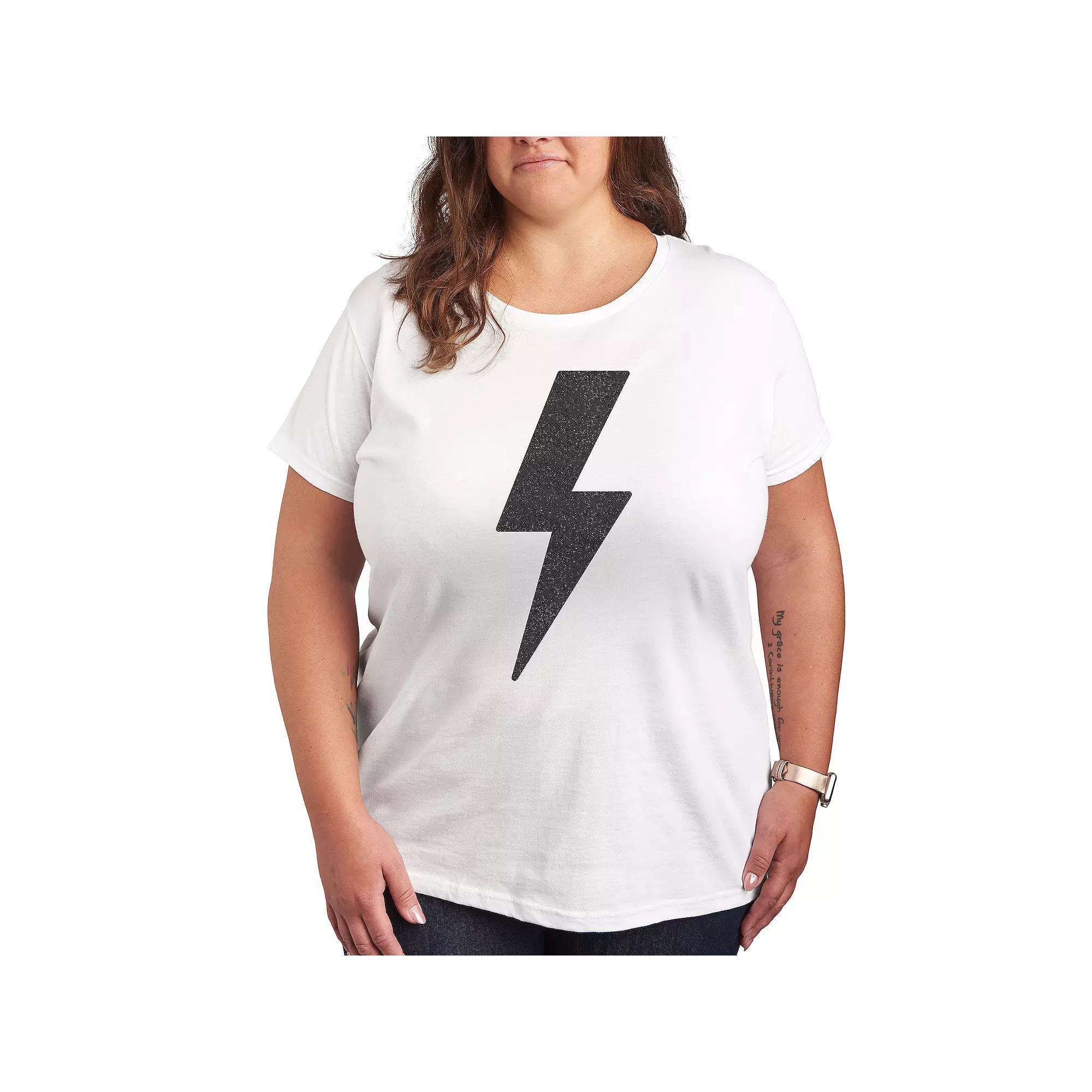 Plus Lightning Bolt Sparkle Graphic Tee, Womens Grey Gray Product Image