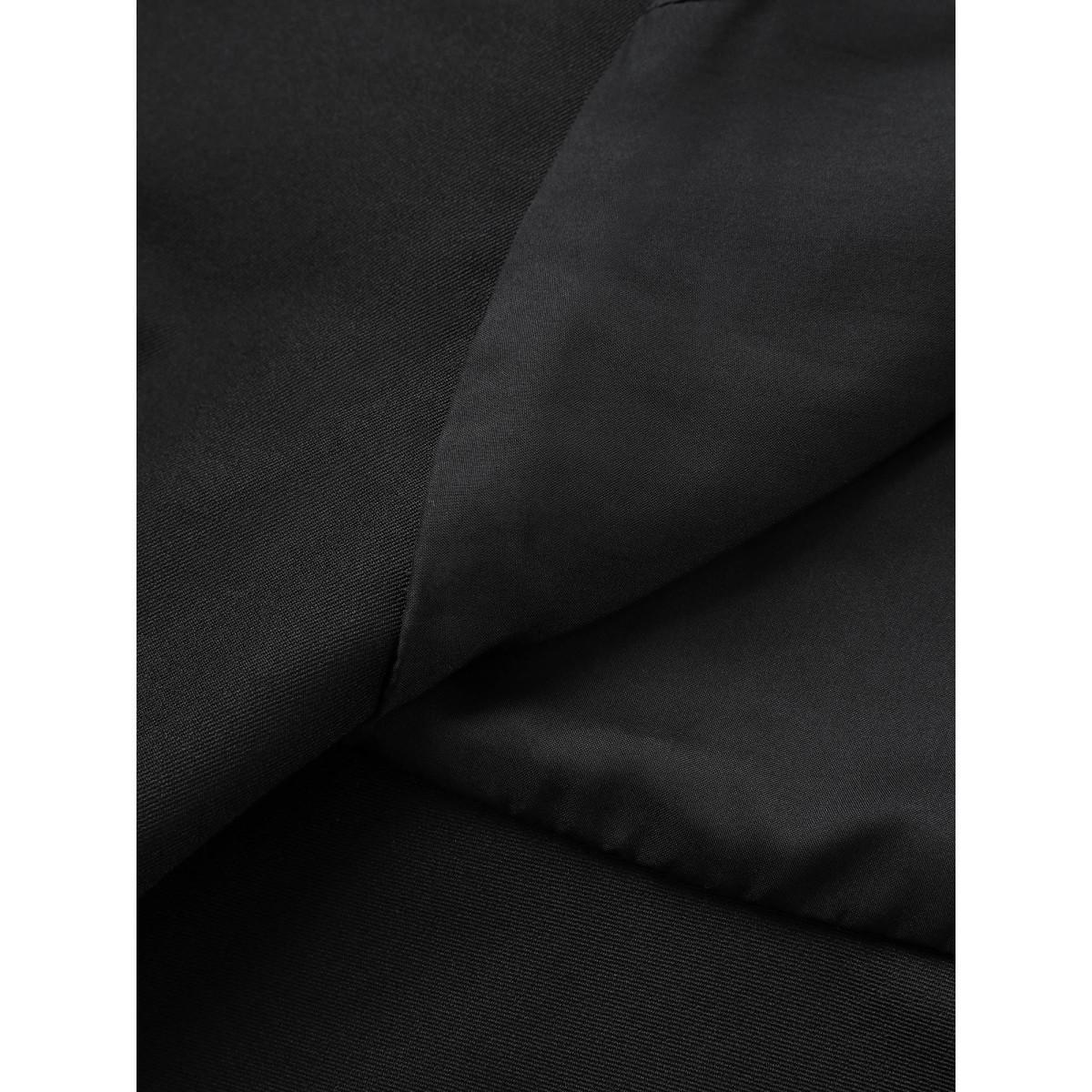 Plus Size Solid Patchwork Ruffles Blazer Black Women Work Plain Non Sleeve Elbow-length sleeve Suit Collar 14-16/1X At the Office Blazers BloomChic Product Image