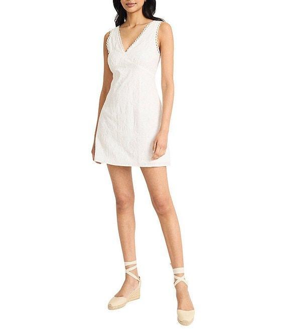 The Good Journey Texture Woven V-Neck Crochet Trim Sheath Mini Dress Product Image