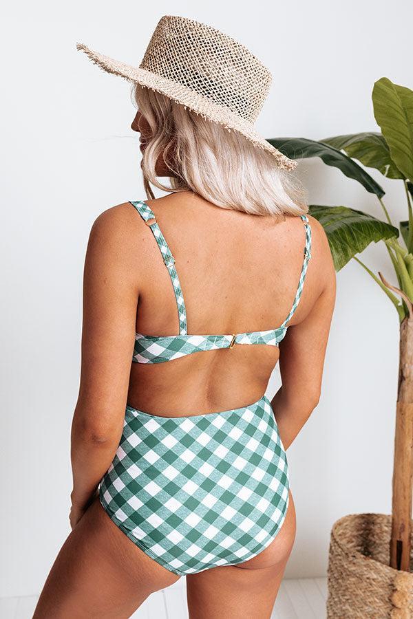 Tanning In Tulum Gingham Bikini Top in Hunter Green Product Image