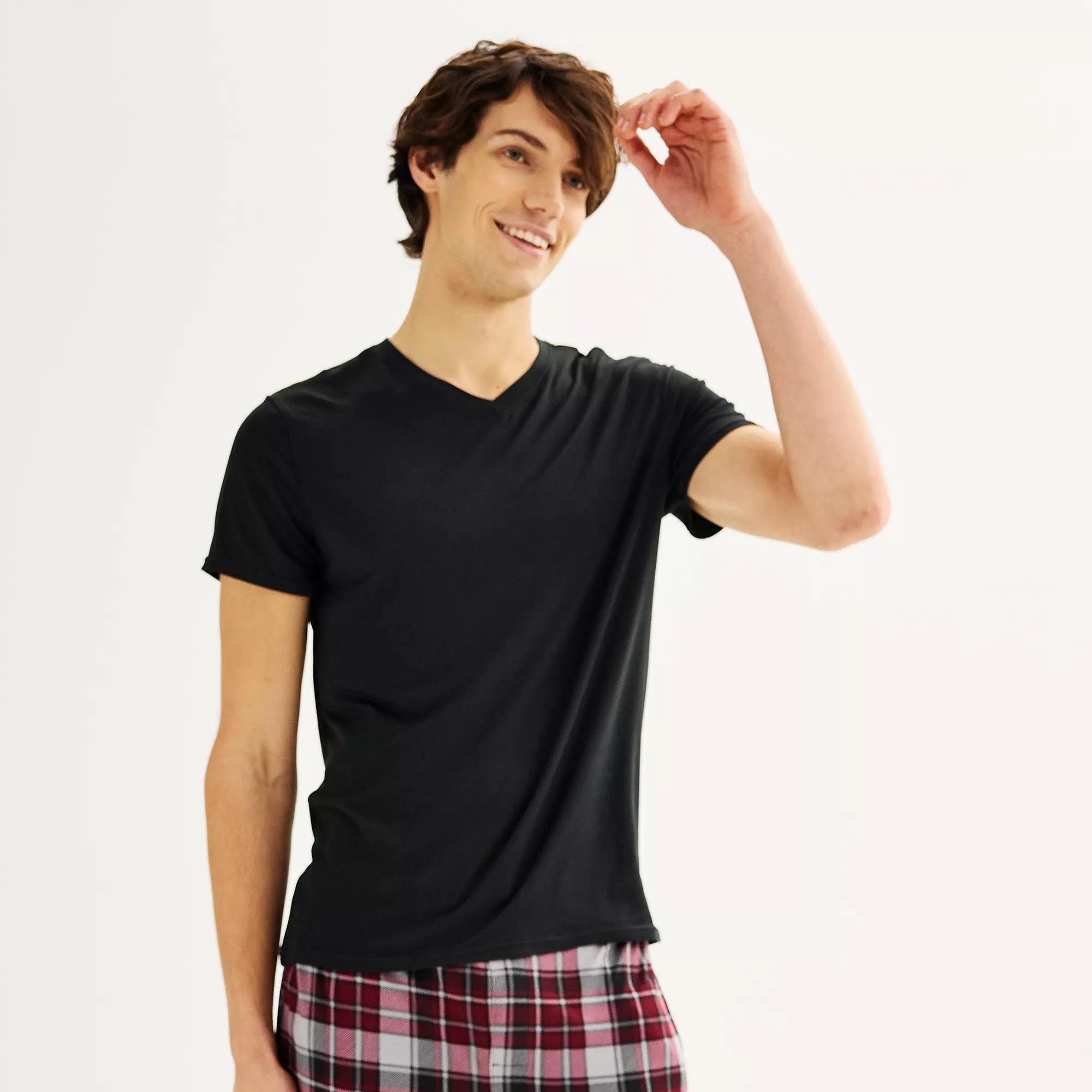 Men's Sonoma Goods For Life® Supersoft V-Neck Pajama Shirt, Size: XL, Black Luxe Product Image