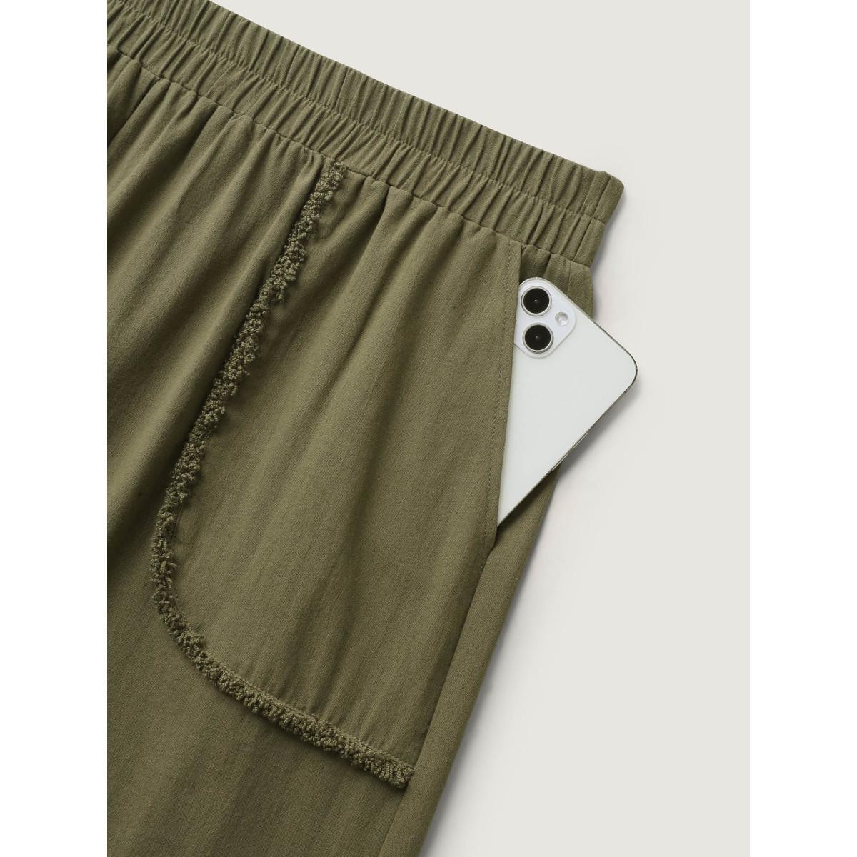 Plus Size Stretchy Waist Frayed Hem Wide-Leg Pants Women ArmyGreen Resort Wide Leg Mid Rise Vacation Pants BloomChic 10/M Product Image