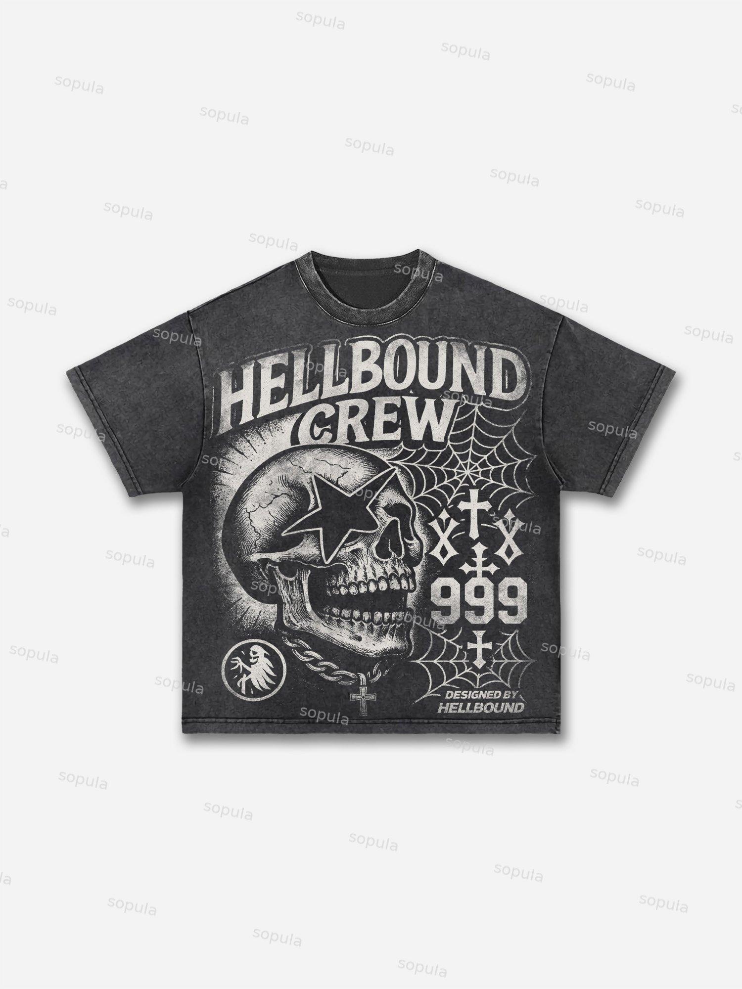 Hellbound Crew Vintage Skull Graphic Acid Wash T-shirt Product Image