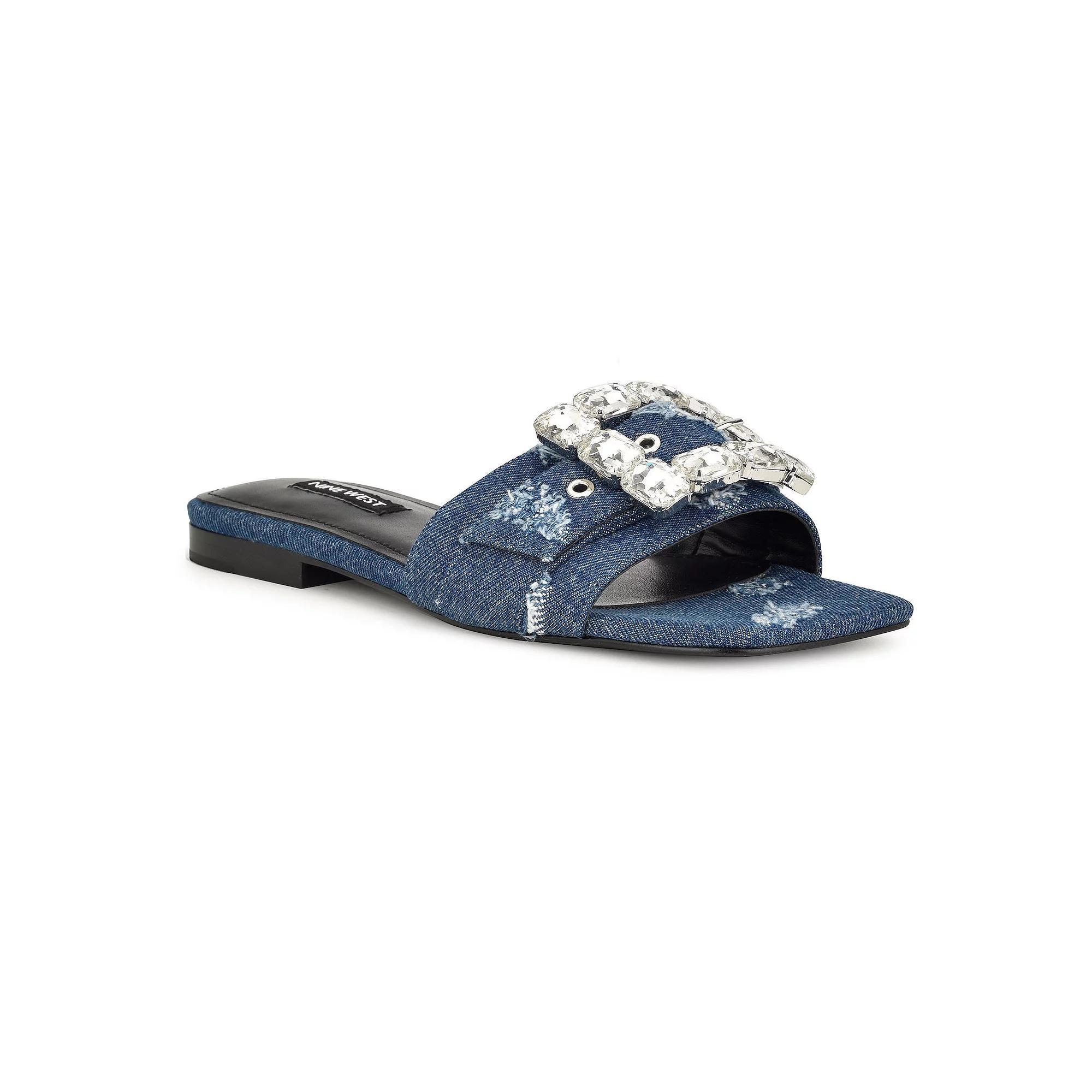 Nine West Matter Slip-on Embellished Women's Flat Sandals, Size: 7.5, Dark Blue Blue Product Image