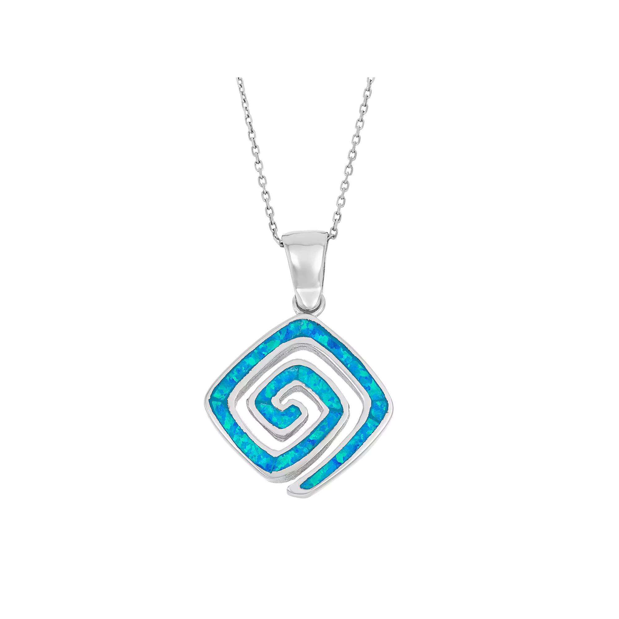 Lab-Created Blue Opal Sterling Silver Greek Key Pendant Necklace, Women's, Size: 18" Product Image