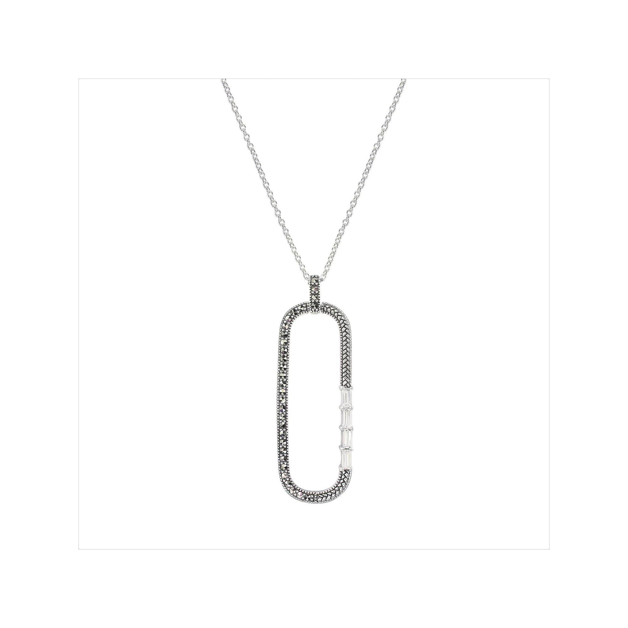 Lavish by TJM Sterling Silver Marcasite & Cubic Zirconia Oval Baguette Pendant Necklace, Women's, Size: 18" Product Image