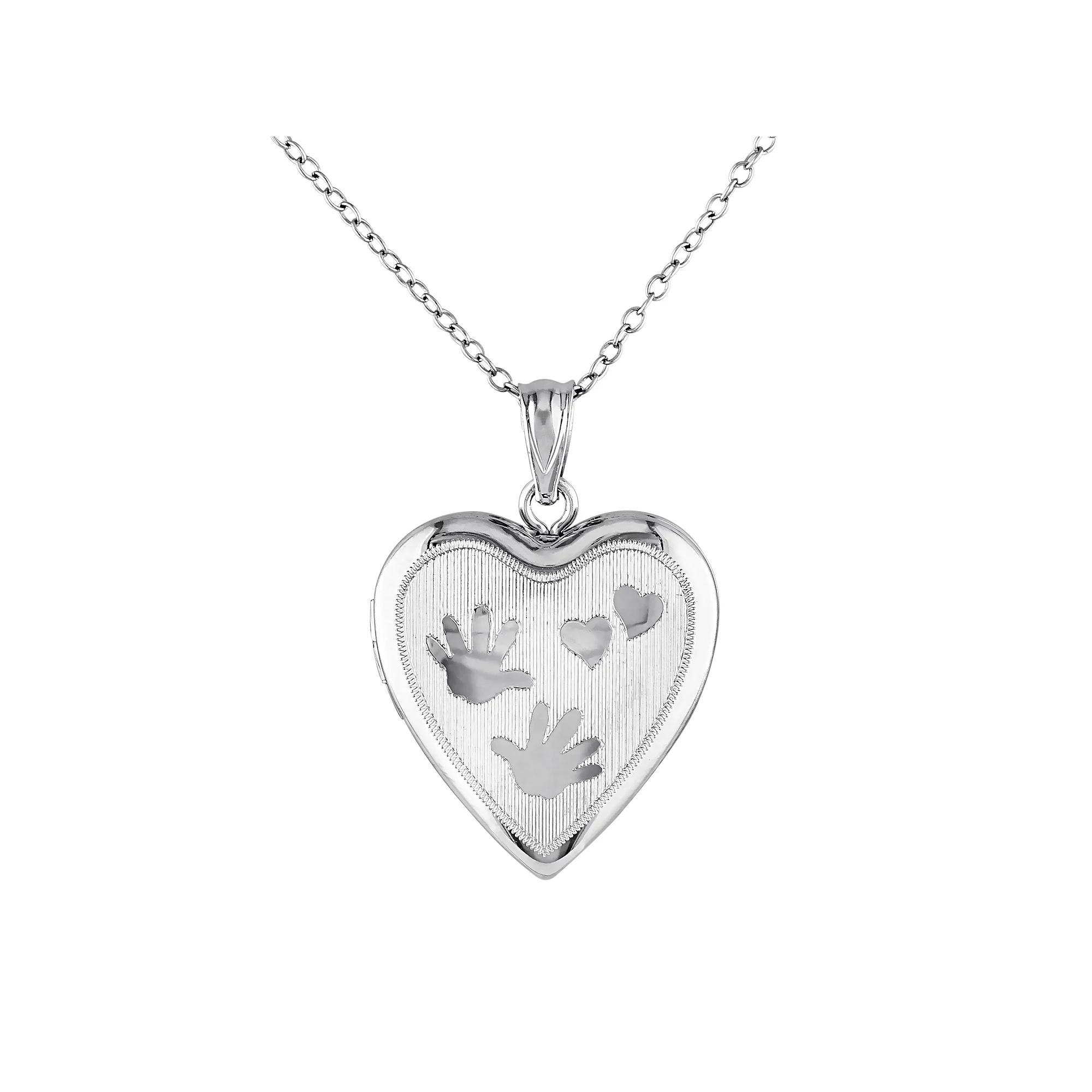 Stella Grace Sterling Silver Handprint Heart Locket Necklace, Womens White Product Image