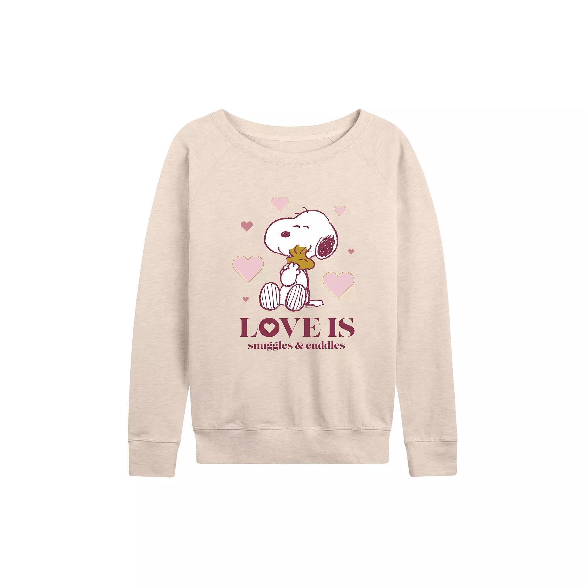 Womens Peanuts Snoopy & Woodstock Snuggles French Terry Long Sleeve Tee Product Image