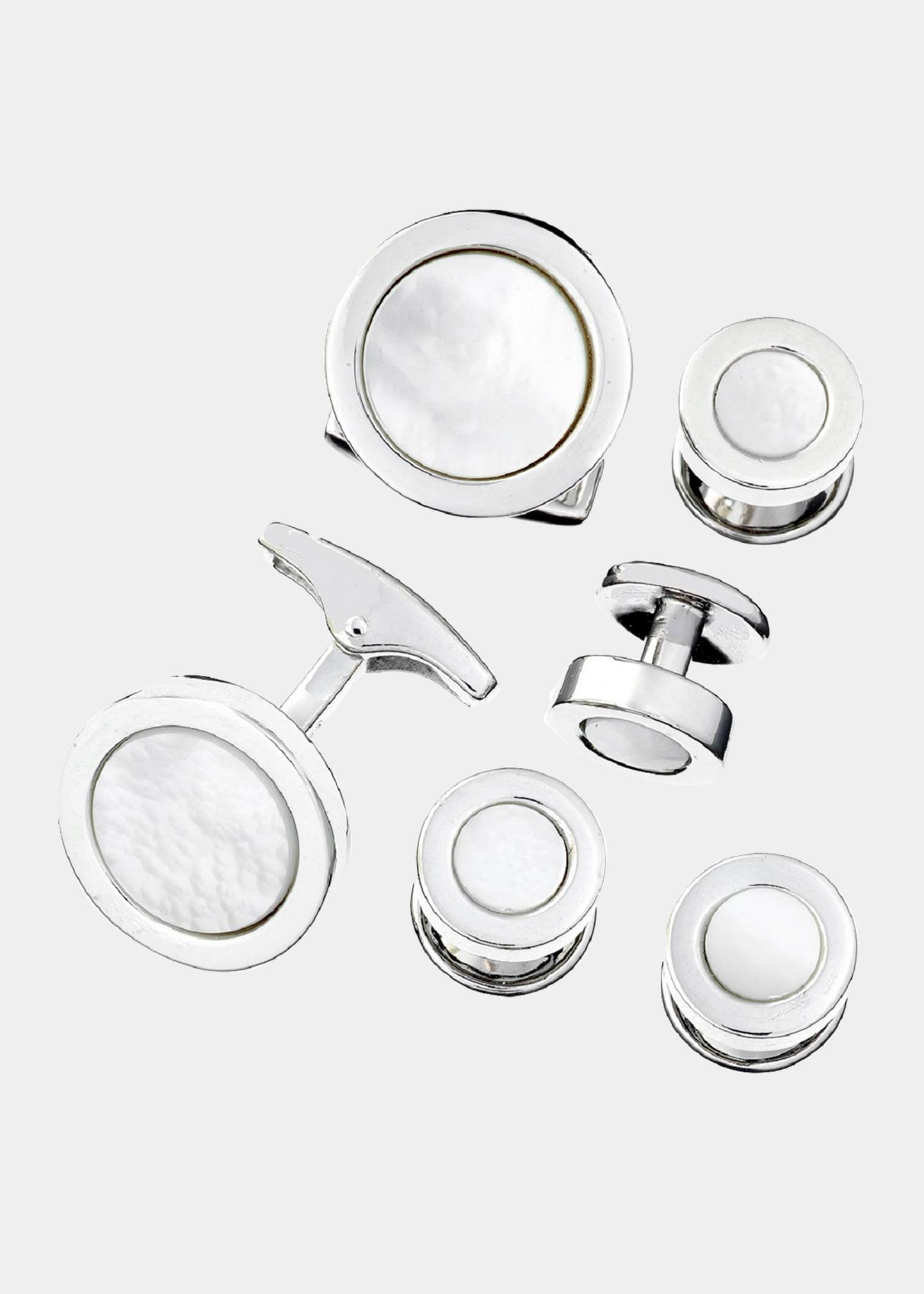 Mens 925 Round Mother-of-Pearl Cufflink Stud Set Product Image