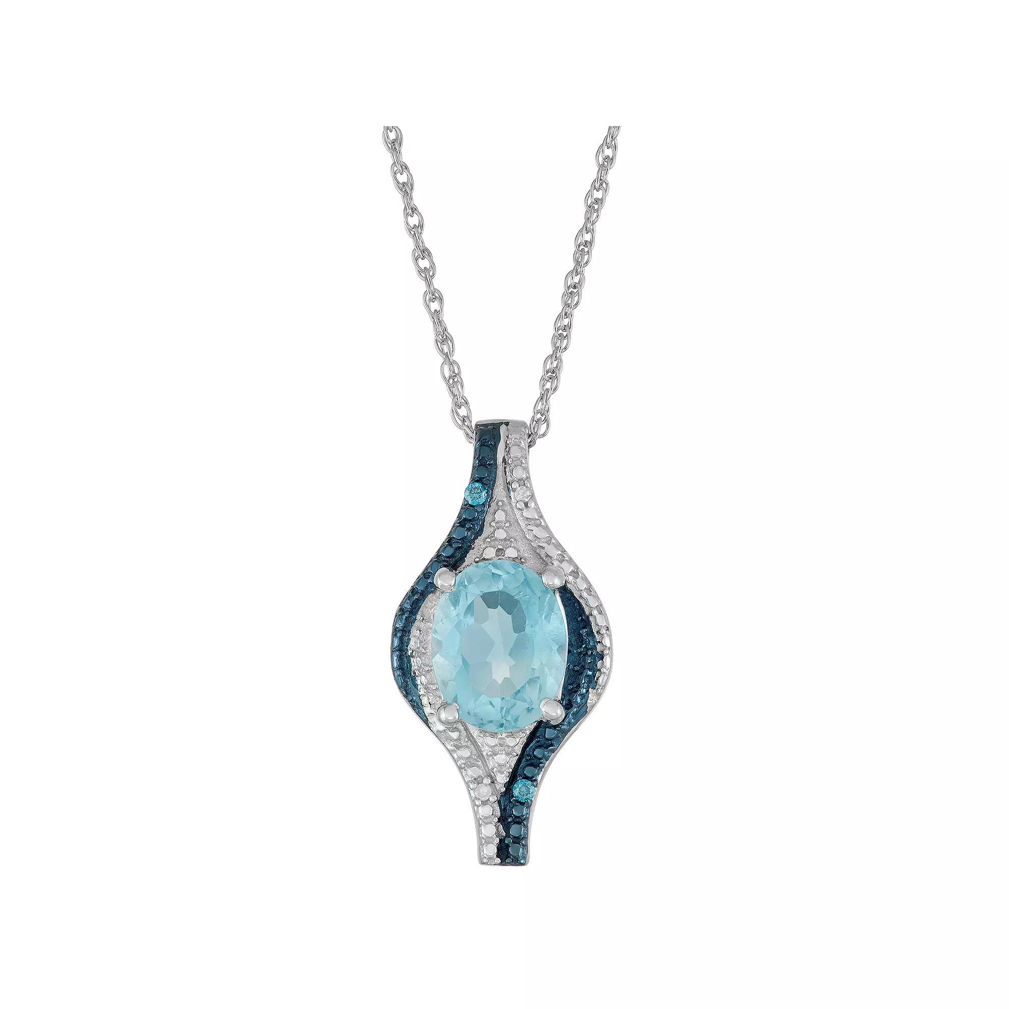 Jewelexcess Sterling Silver Blue Topaz & Diamond Accent Pendant Necklace, Women's, Size: 18" Product Image