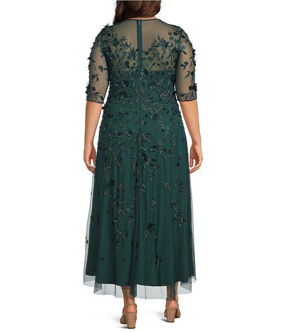 Pisarro Nights Plus Size 3D Mesh Floral Illusion Crew Neckline Short Sleeve A-Line Dress Product Image