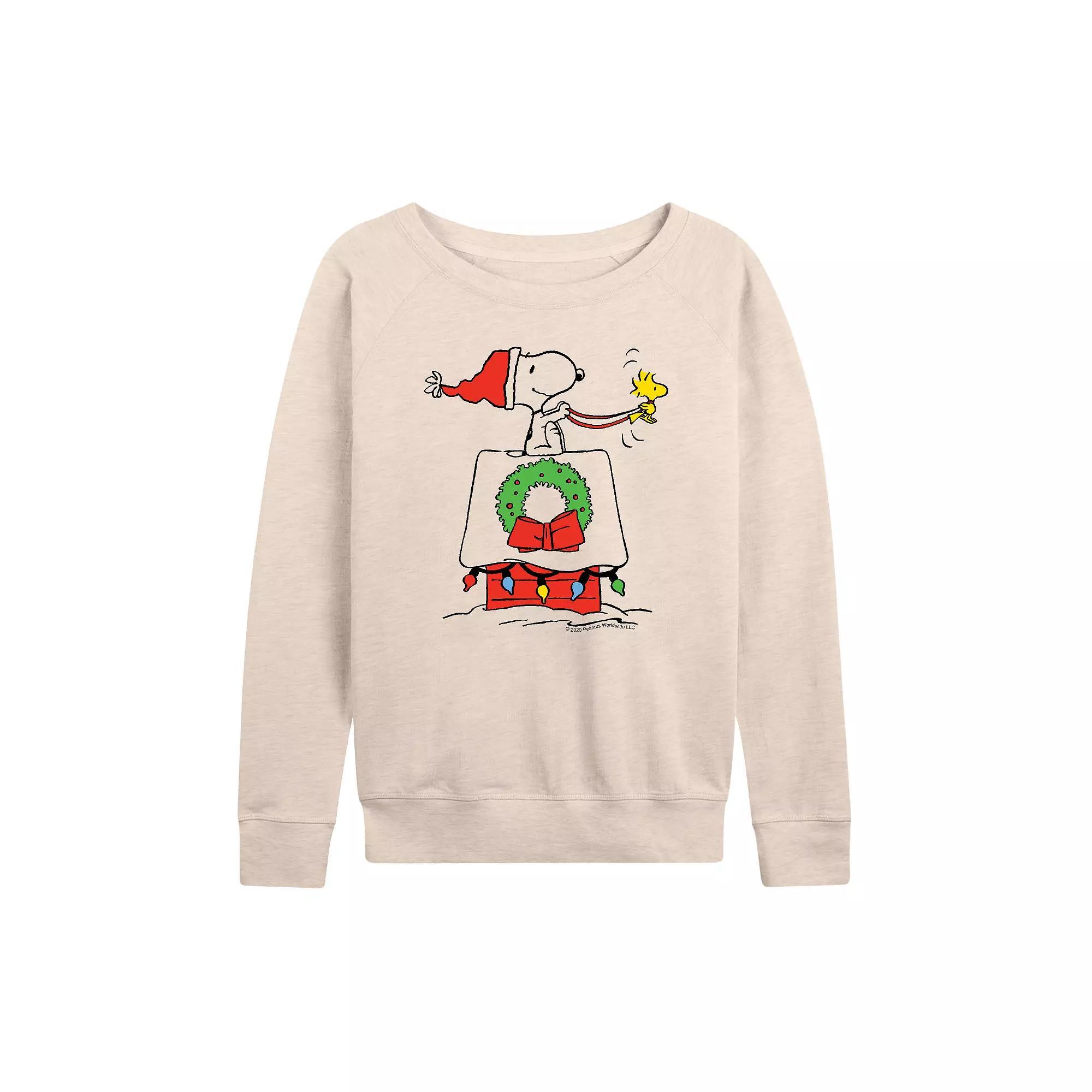 Women's Peanuts Snoopy Snow French Terry Long Sleeve Tee, Size: Small, Beige Product Image