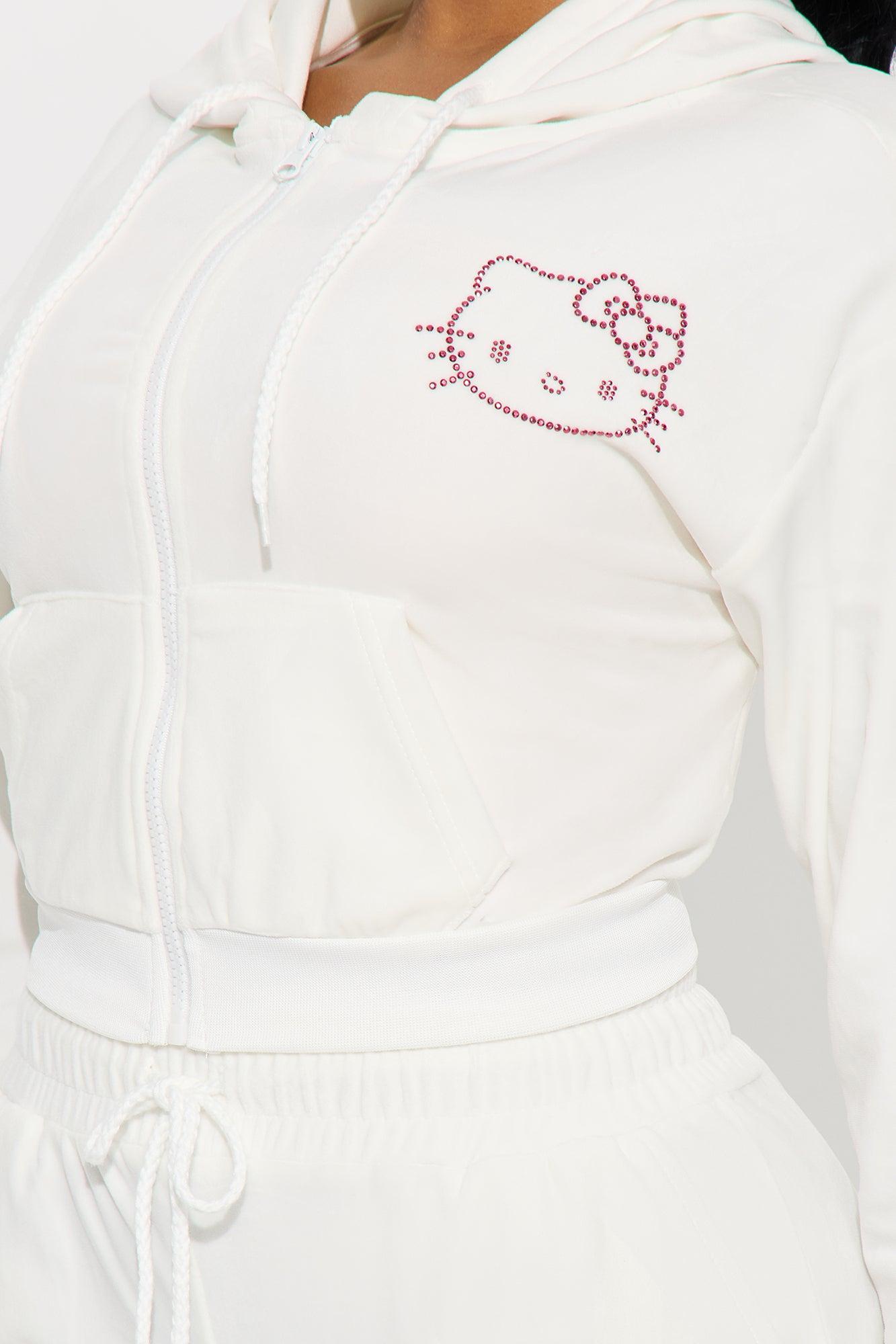 Hello Kitty Rhinestone Velour Zip Hoodie - White Product Image