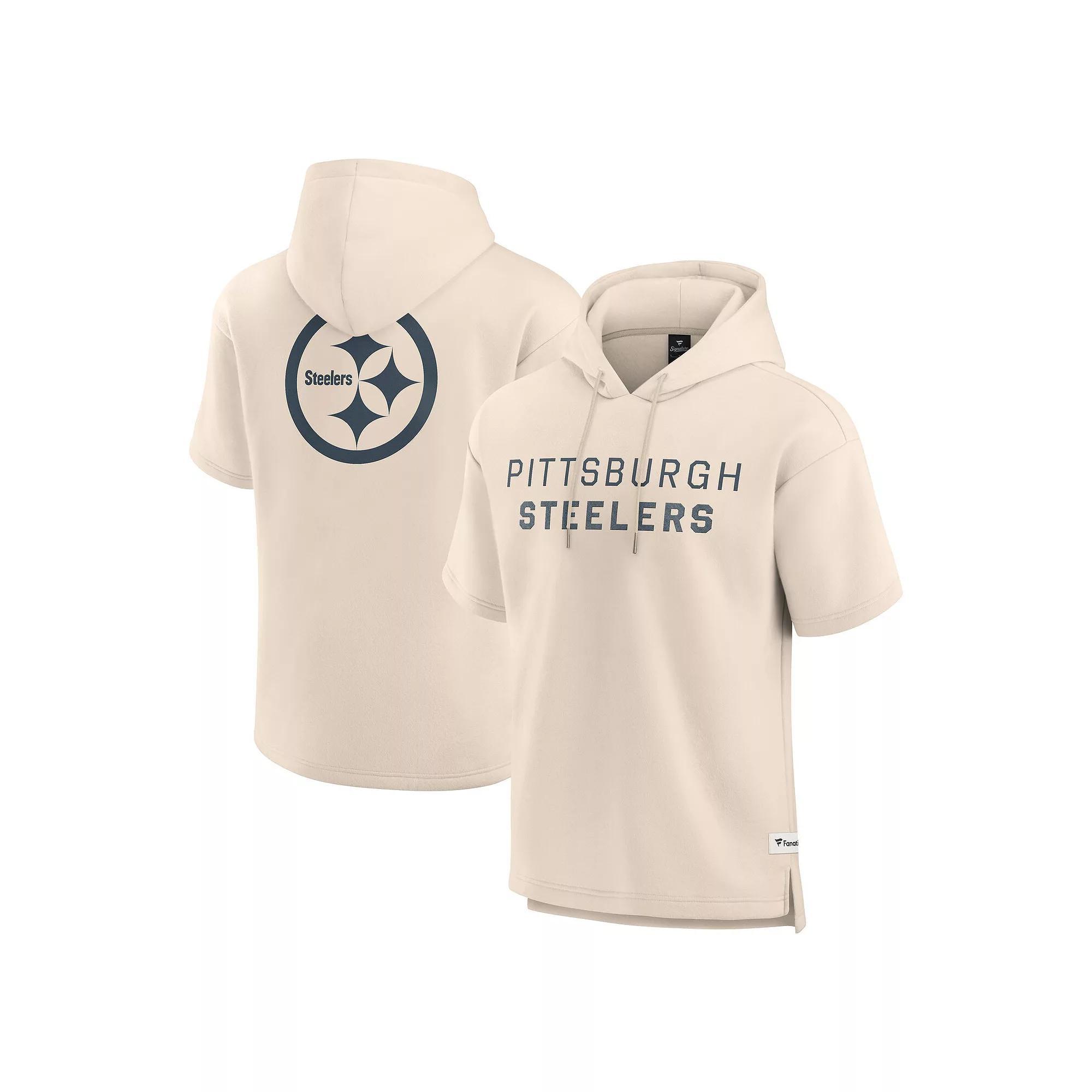 Men's Fanatics Cream Pittsburgh Steelers Elements Future Ground Lettering Short Sleeve Pullover Hoodie, Size: XL, Beige Product Image