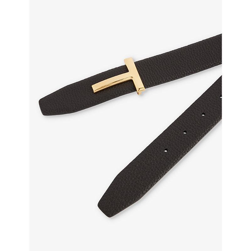 TOM FORD Mens  Logo-buckle Reversible Leather Belt In Brown + Black Product Image