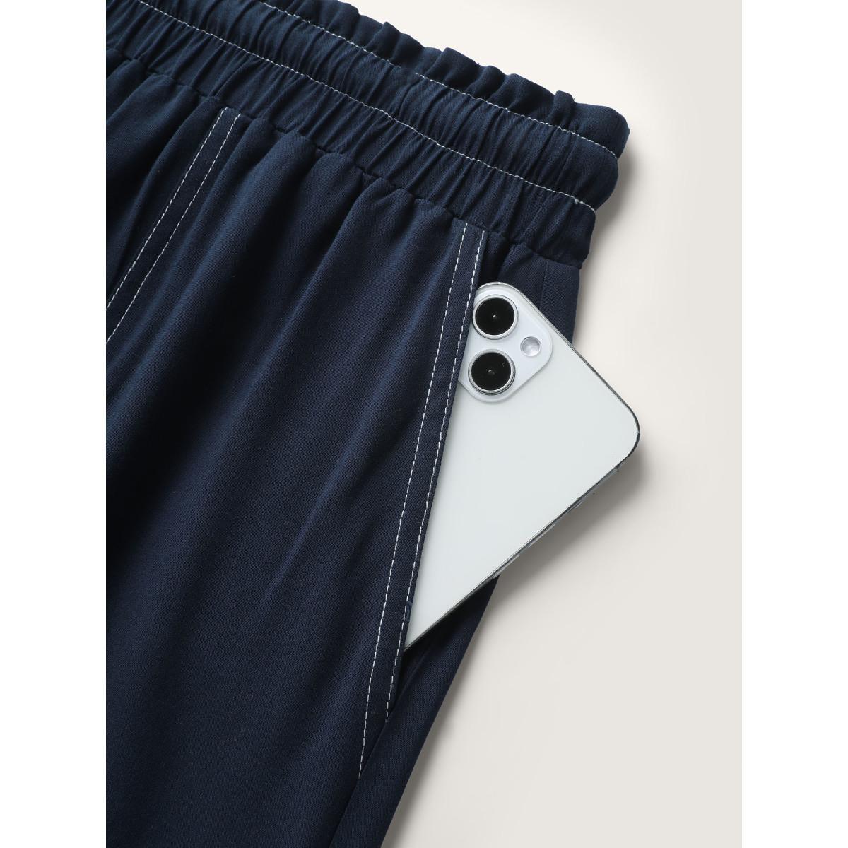 Plus Size Contrast Thread Detail Wide-Leg Pants Women Indigo Casual Loose Mid Rise Everyday-Casual Pants BloomChic 22-24/3X Product Image