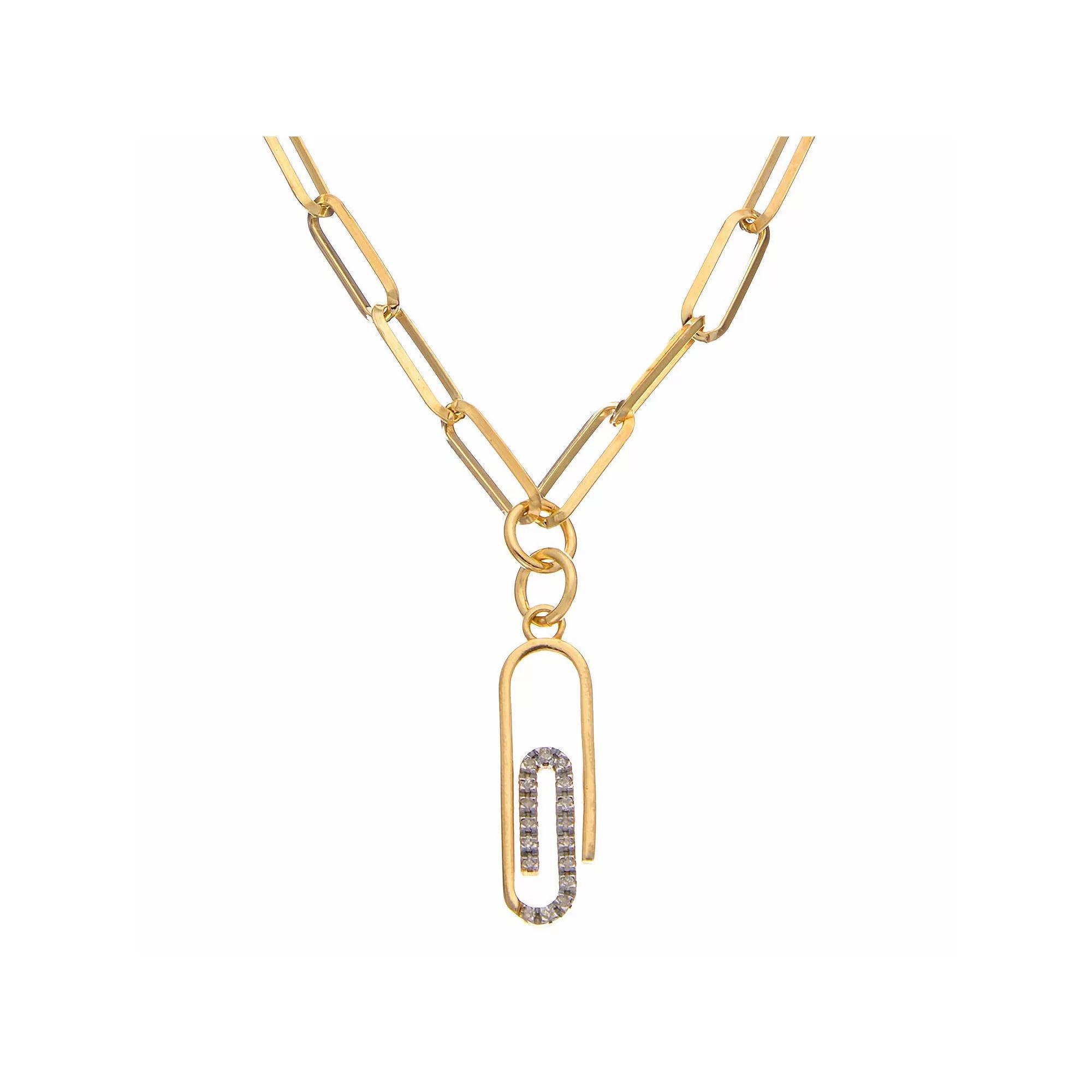 Meshmerise Sterling Silver 1/10 Carat T.W. Diamond Paperclip Pendant Necklace, Womens Gold Tone Product Image