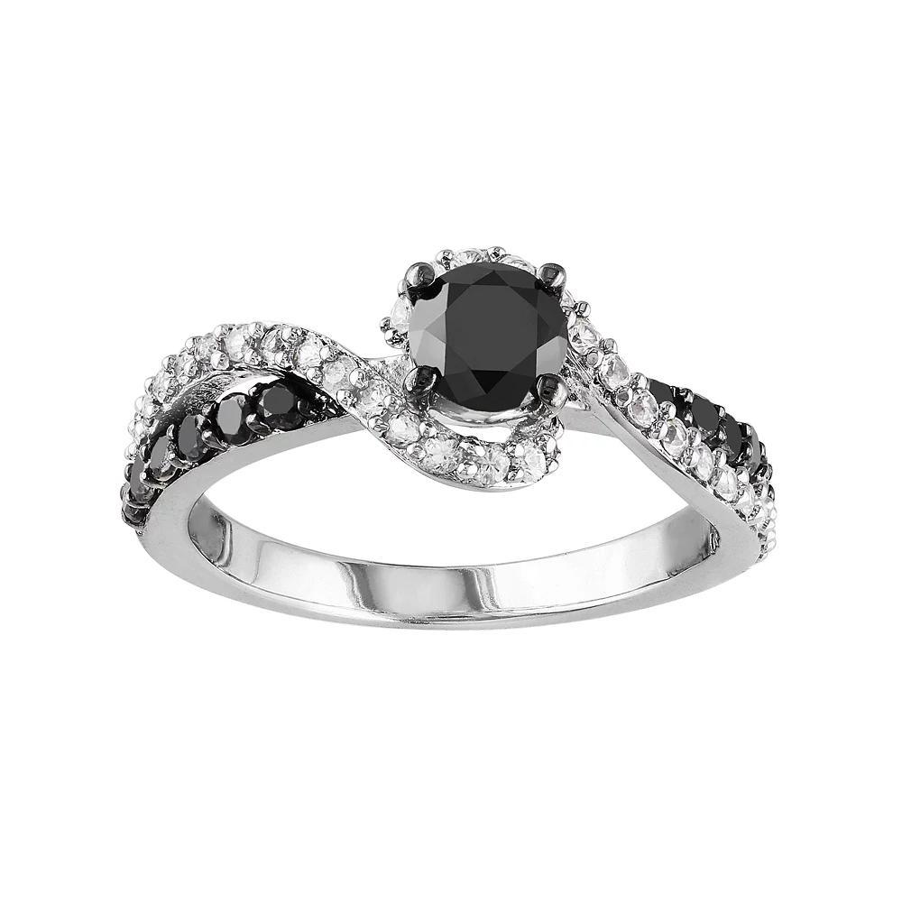 Stella Grace Sterling Silver 3/4 Carat T.W. Black Diamond & Lab-Created White Sapphire Swirl Ring, Women's, Size: 8 Product Image