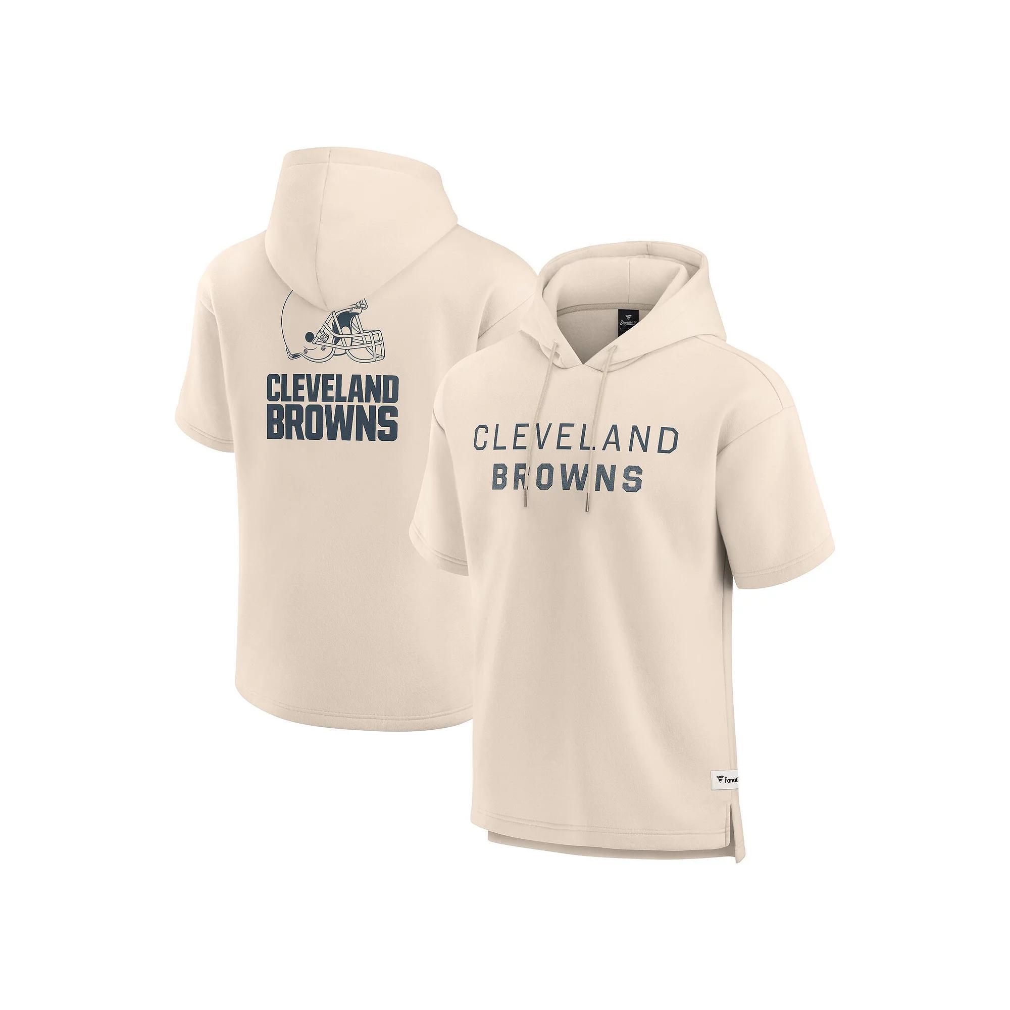 Men's Fanatics Cream Cleveland Browns Elements Future Ground Lettering Short Sleeve Pullover Hoodie, Size: 2XL, Beige Product Image