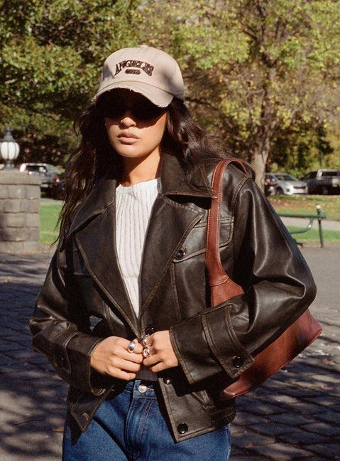 Nicolie Faux Leather Jacket Vintage Washed Brown Product Image