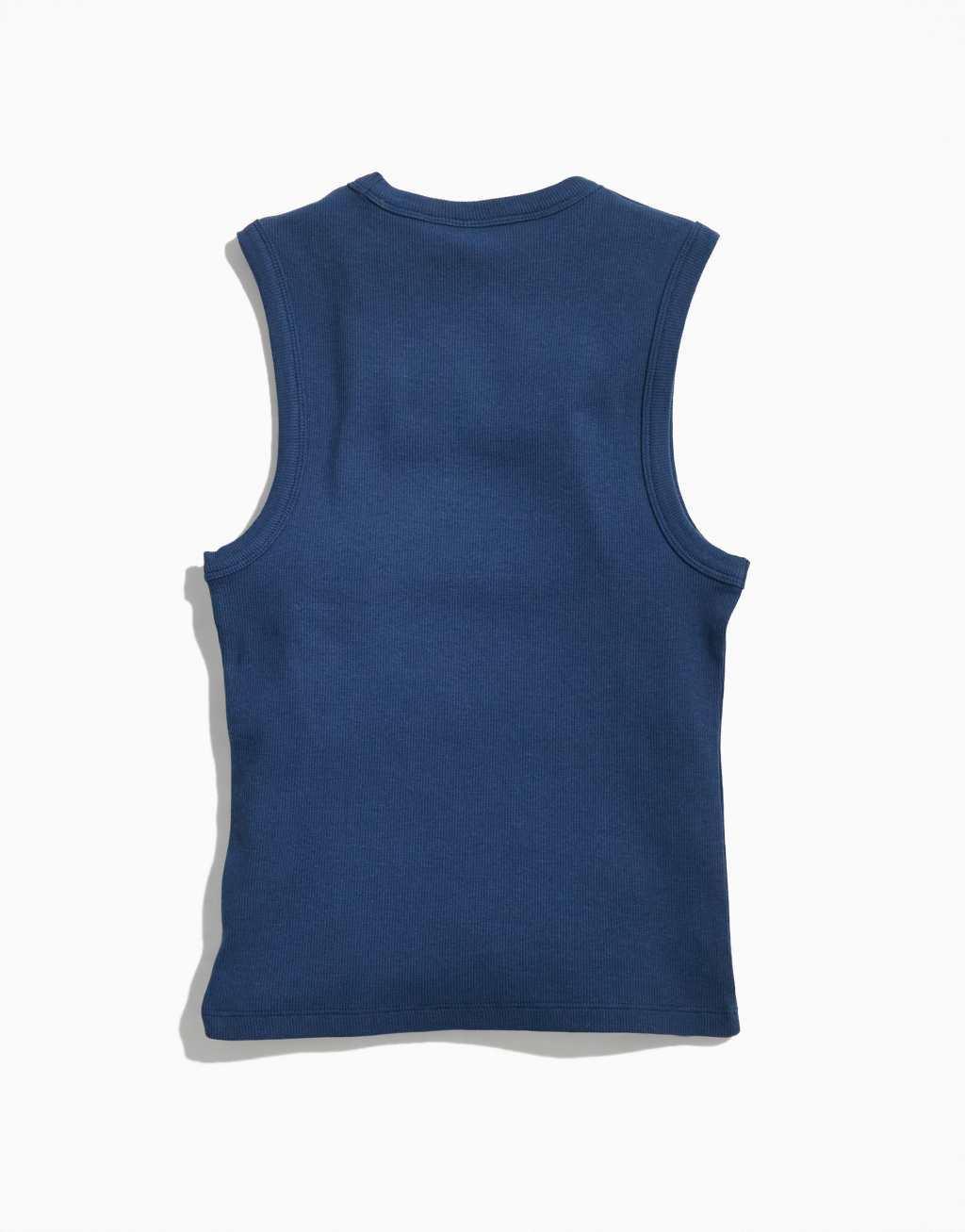ASOS DESIGN PRIDE genderless ribbed tank top in blue with front embroidery Product Image