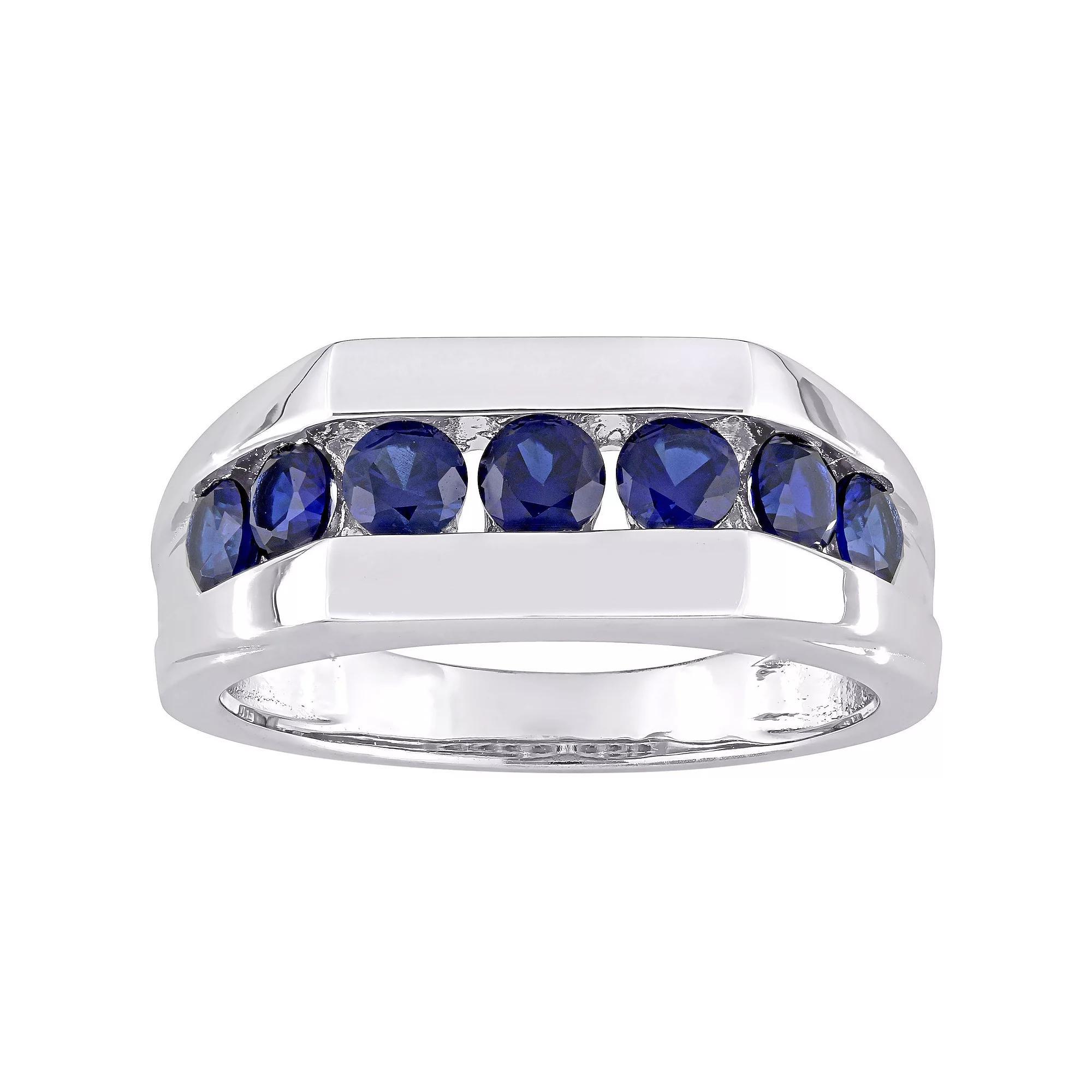Stella Grace Men's Sterling Silver Lab-Created Blue Sapphire Channel Set Ring, Size: 11 Product Image
