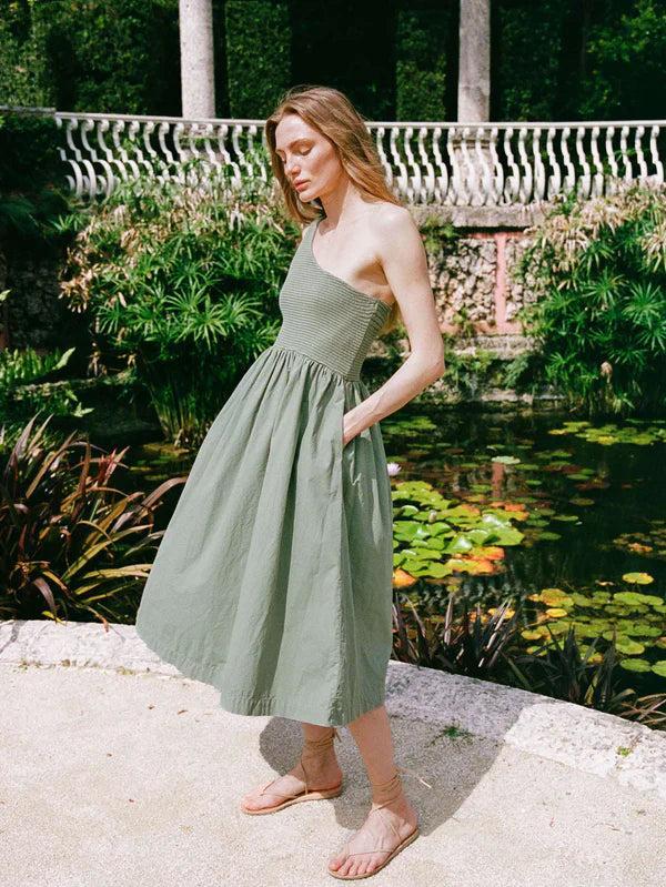 Nation LTD Connie One Shoulder Smocked Dress in Sea Spray Product Image