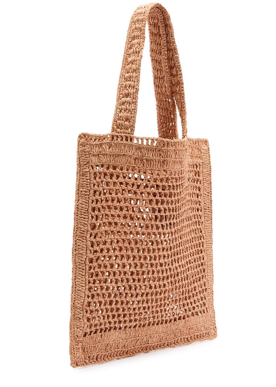 CHLOÉ Summer Banana Embellished Crocheted Embroidered Faux Raffia Tote In Beige Product Image