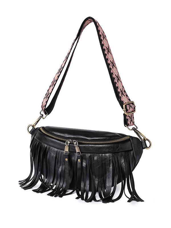Geometric Tasseled Zipper Crossbody Bags Product Image