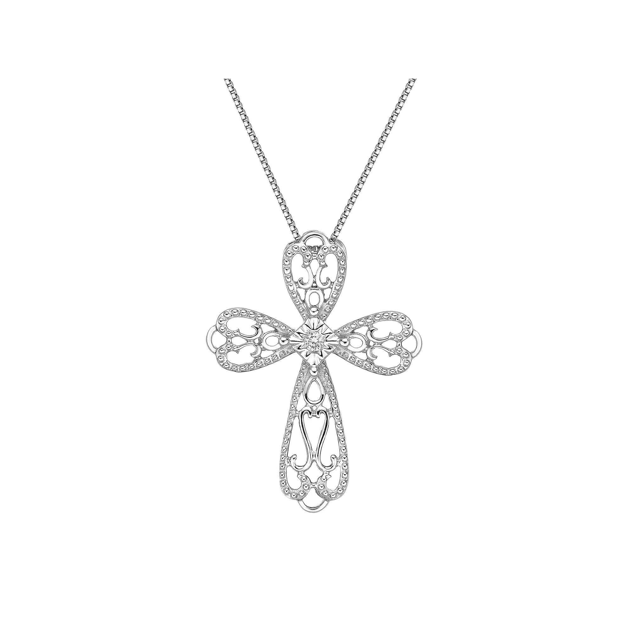 Gemminded Sterling Silver Diamond Accent Cross Pendant Necklace, Women's, Size: 18" Product Image