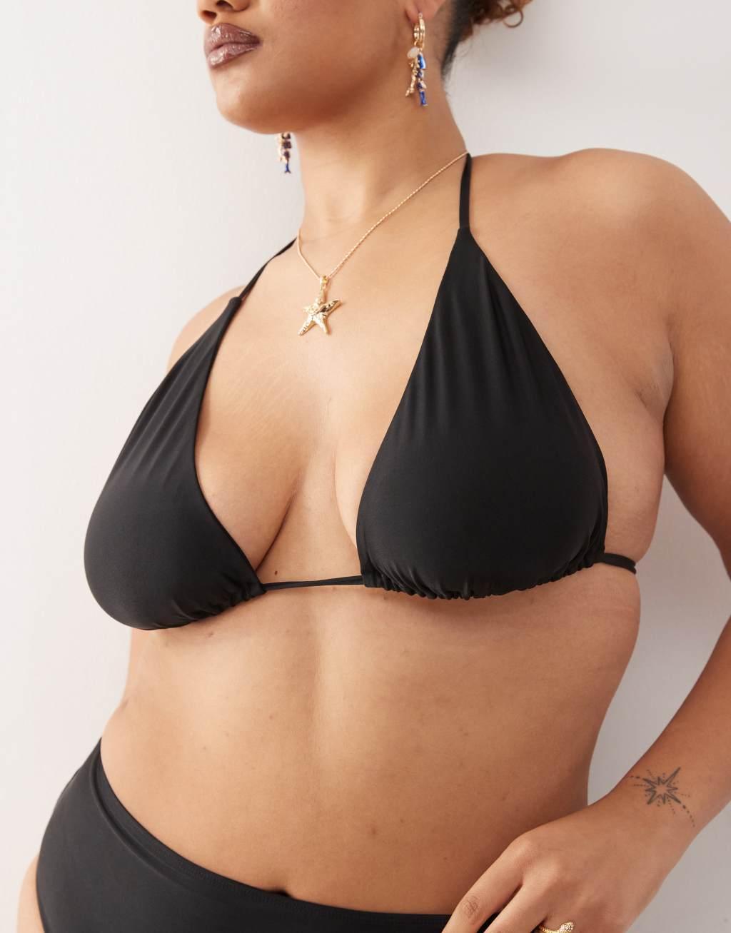COLLUSION Curve mix and match triangle bikini top in black Product Image