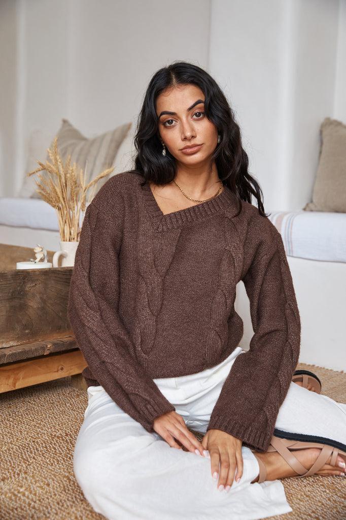 SNDYS Ana Cable Knit Jumper Mocha Product Image