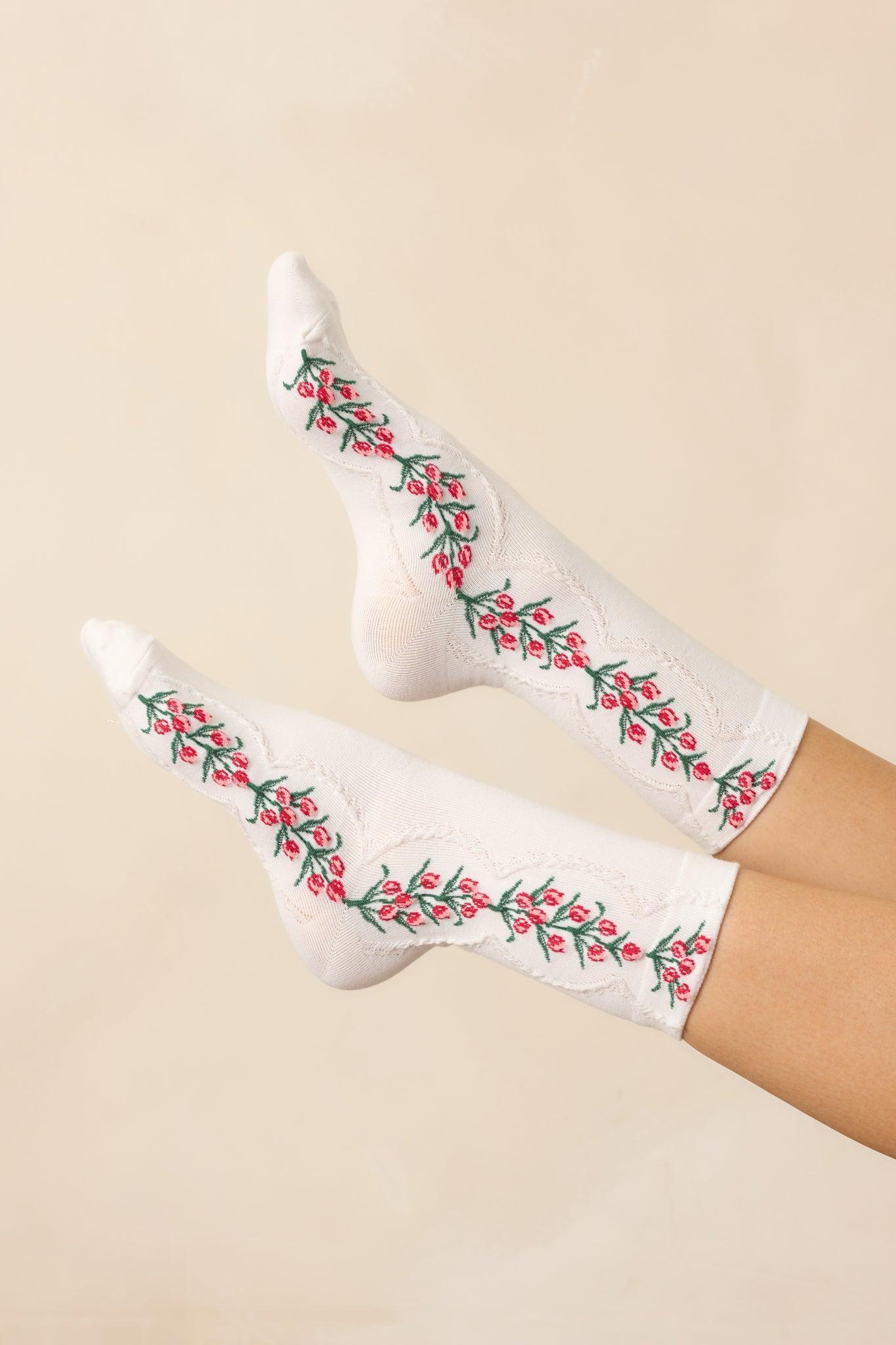 Blossom of the Beloved White Floral Crew Socks Product Image