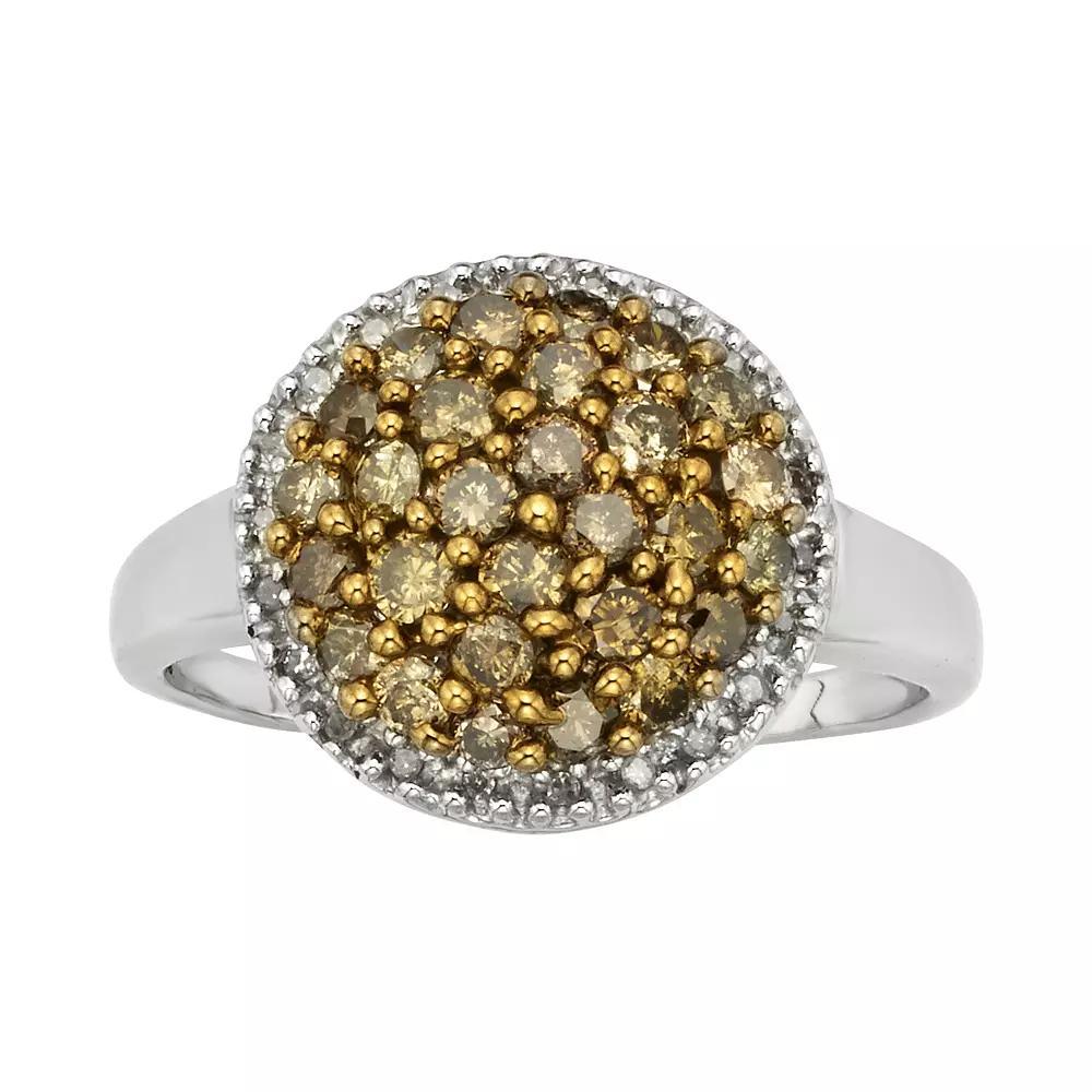 Jewelexcess Sterling Silver 1-ct. T.W. Champagne and White Diamond Cluster Ring, Women's, Size: 8, Brown Product Image