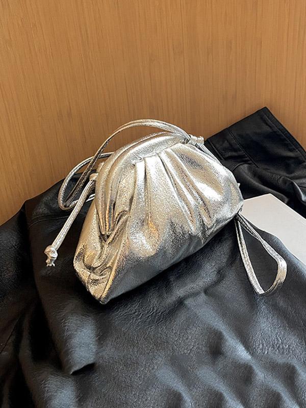 Pleated Shiny Solid Color Bags Crossbody Bags Handbags Product Image
