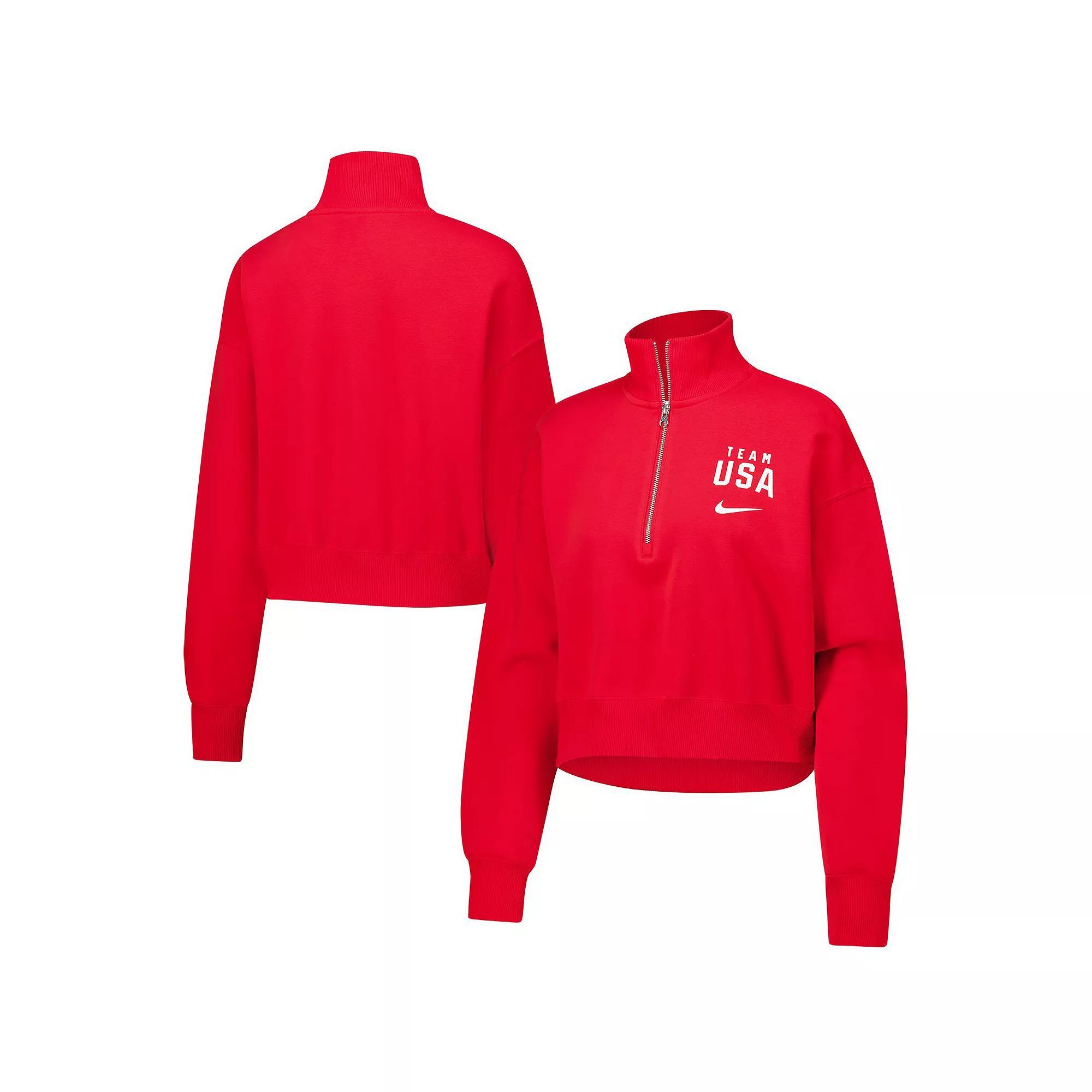 Womens Nike Red Team USA Phoenix Cropped Half-Zip Jacket Product Image