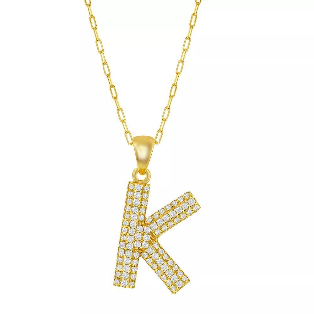 Sterling Silver Cubic Zirconia Block Initial Necklace, Women's, Size: 16-18" ADJ, H Product Image