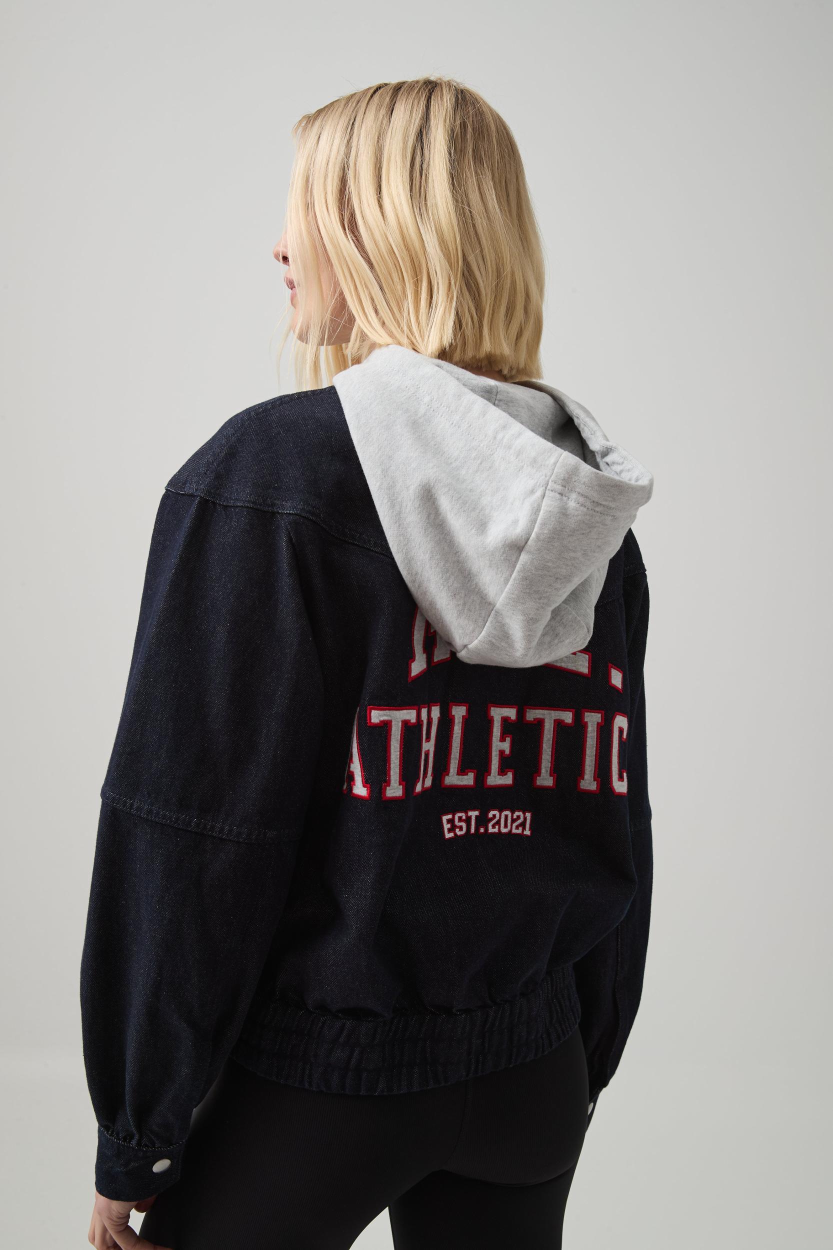 Cropped Hooded Denim Jacket Product Image