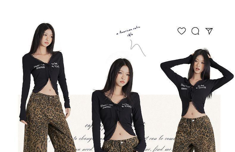Low Waist Leopard Print Wide Leg Jeans (Various Designs) Product Image