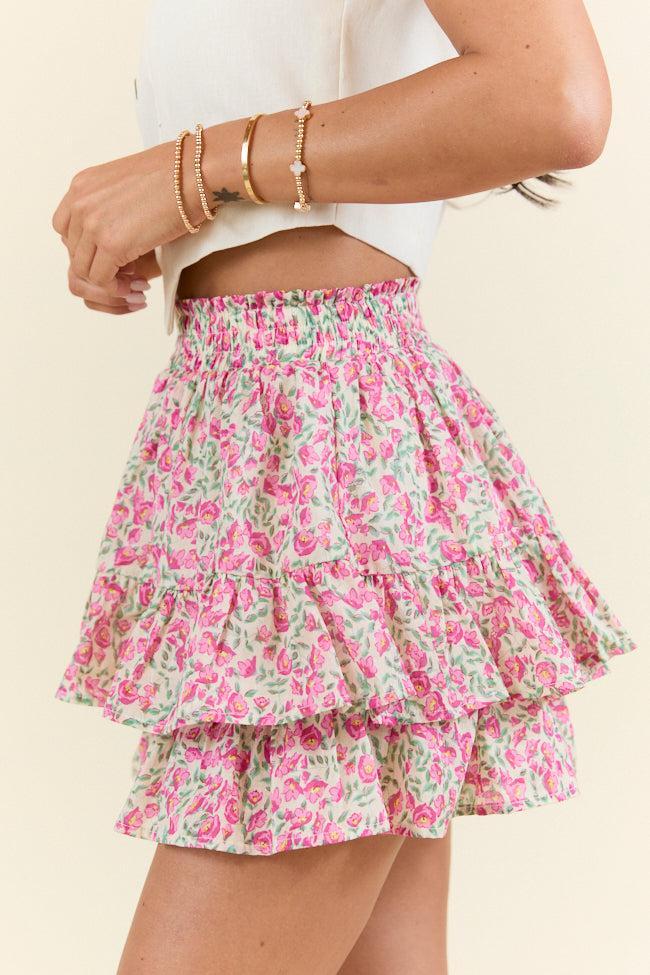 Pretty Moment Pink Multi Floral Tiered Skort Product Image