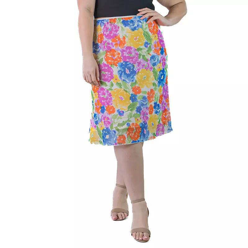 Plus Size 24Seven Comfort Apparel Sheer Overlay Elastic Waist Midi Skirt, Women's, Size: 3XL, Orange Team Product Image