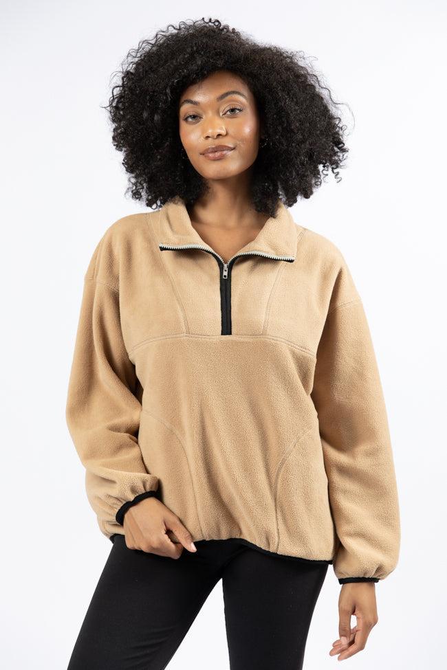 Outside The Box Beige Contrast Trim Fleece Pullover SALE Product Image