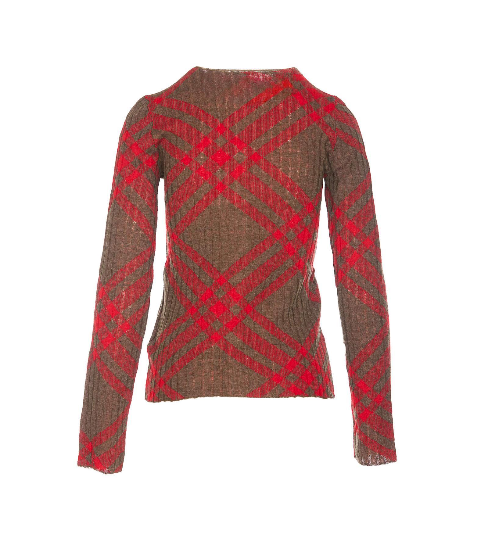 BURBERRY Check Motif Cardigan In Red Product Image