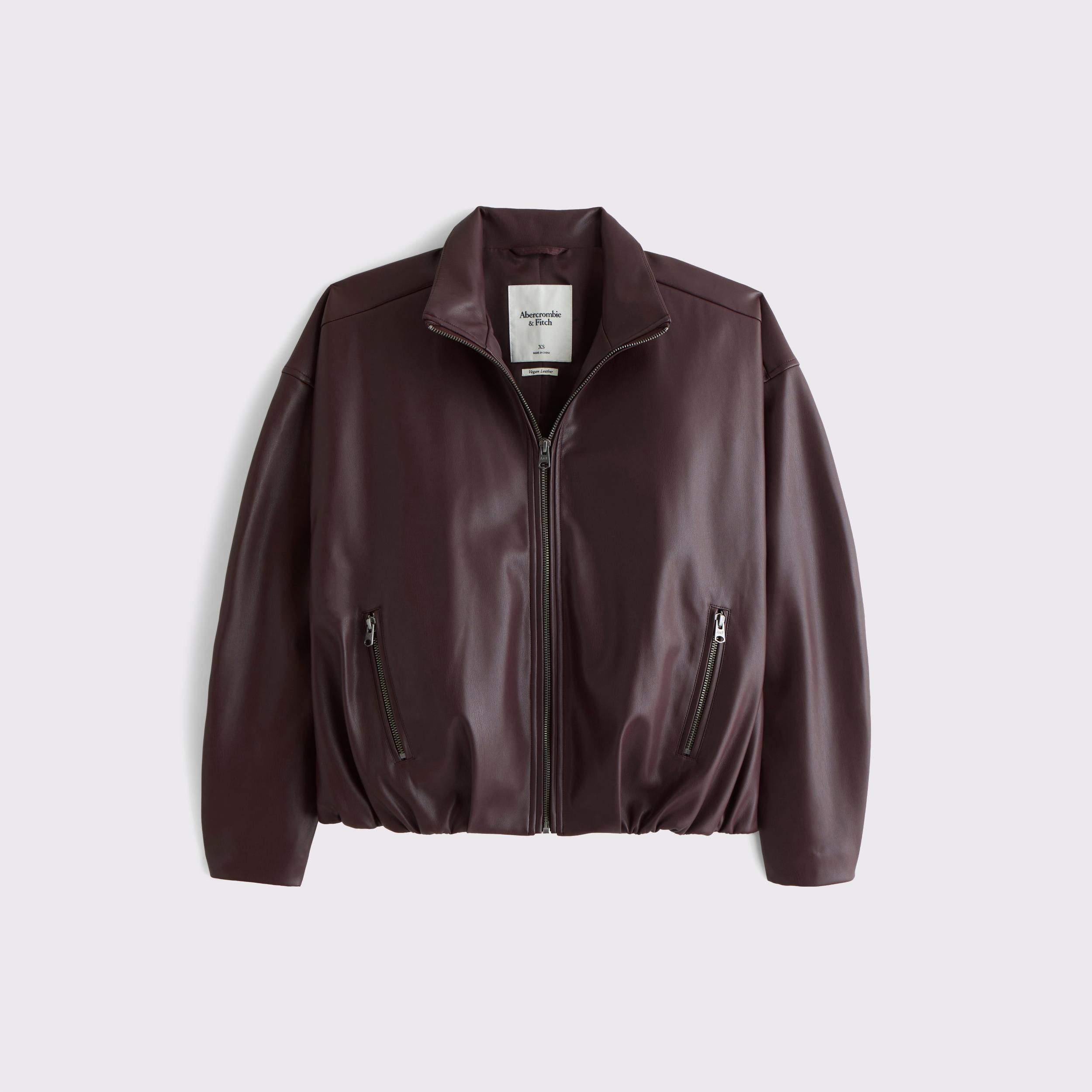 Bubble Hem Vegan Leather Bomber Jacket Product Image