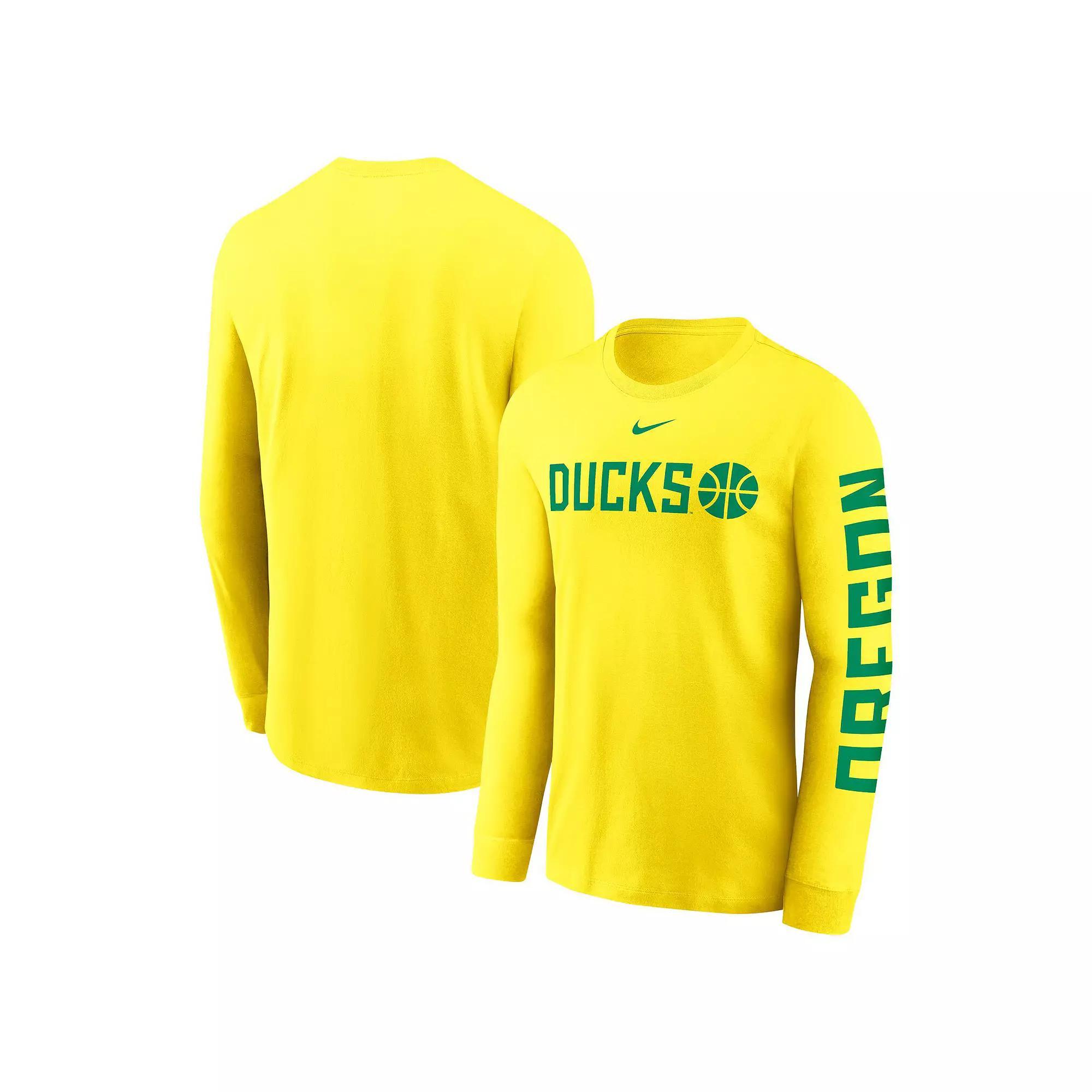 Men's Nike Yellow Oregon Ducks Basketball Icon Two-Hit Long Sleeve T-Shirt, Size: Large Product Image