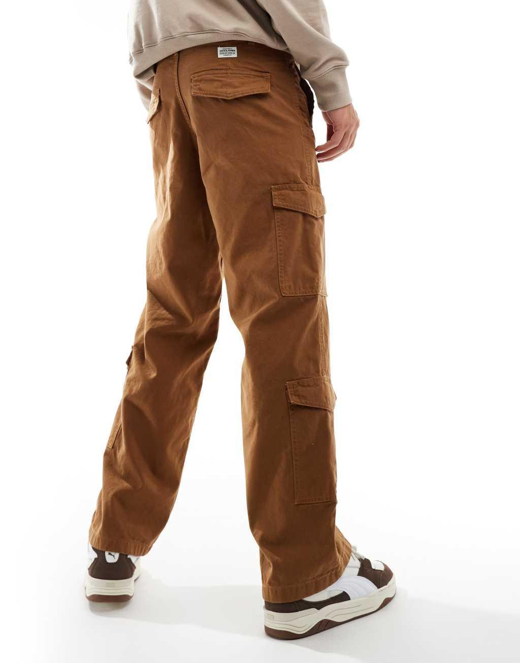 Jack & Jones loose fit multi pocket cargo pants in tan  Product Image