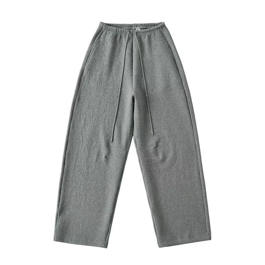 Drawstring Waist Plain Wide Leg Sweatpants Product Image