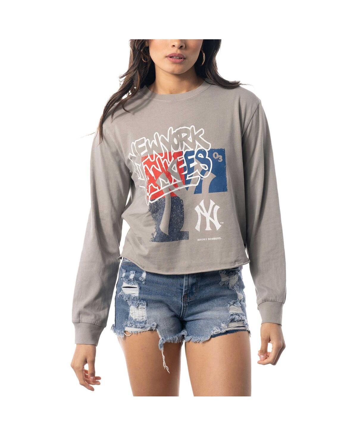 Women's The Wild Collective Gray New York Yankees Cropped Long Sleeve T-Shirt, Size: XL, Grey Product Image